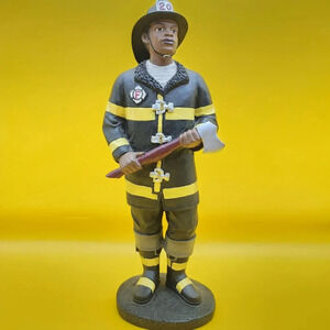 Ebony Treasures Fireman Figurine 9 Inch Resin Fire Fighter Rescue